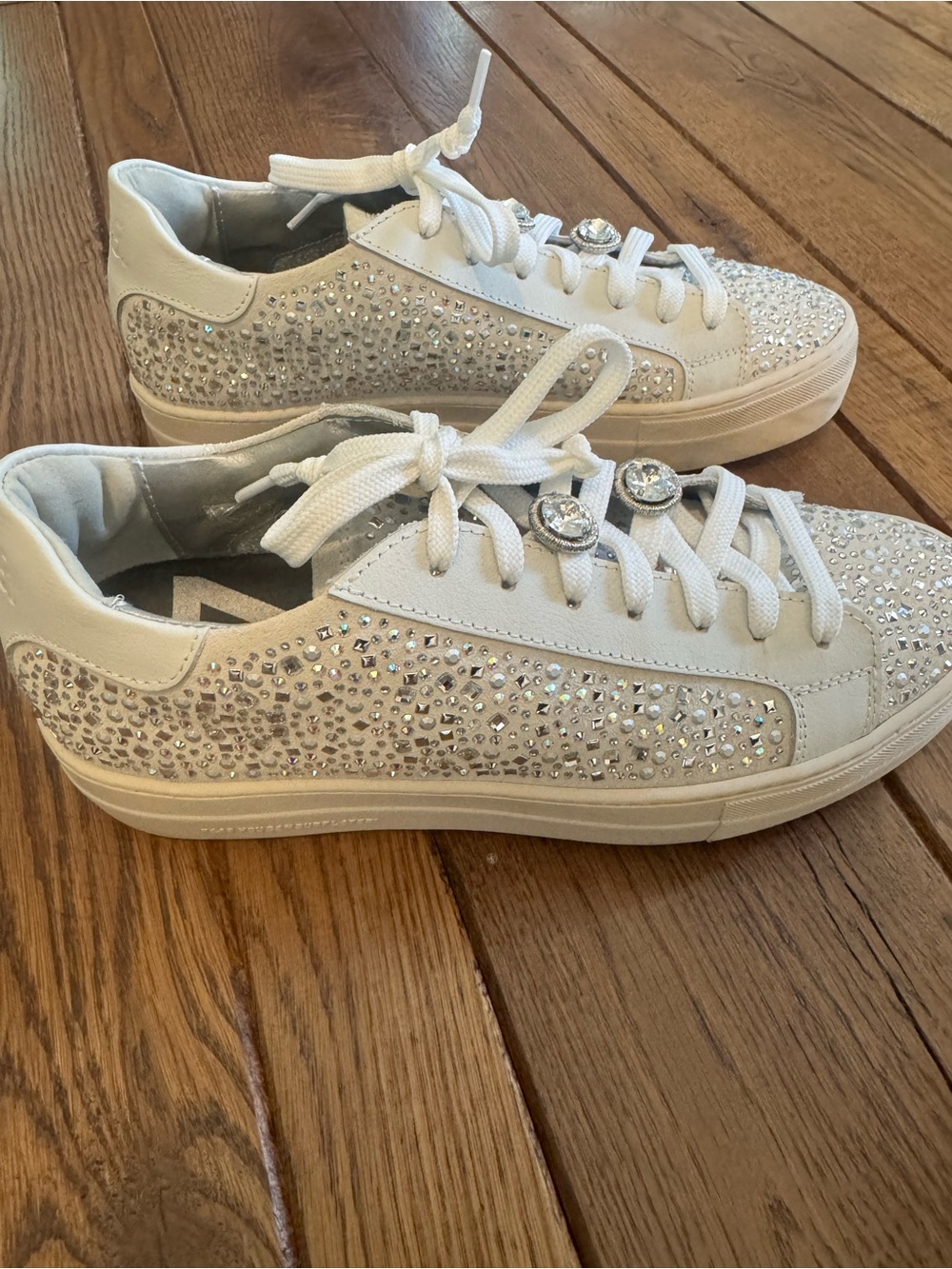 P448 White Crystal-Embellished Low Top Sneakers